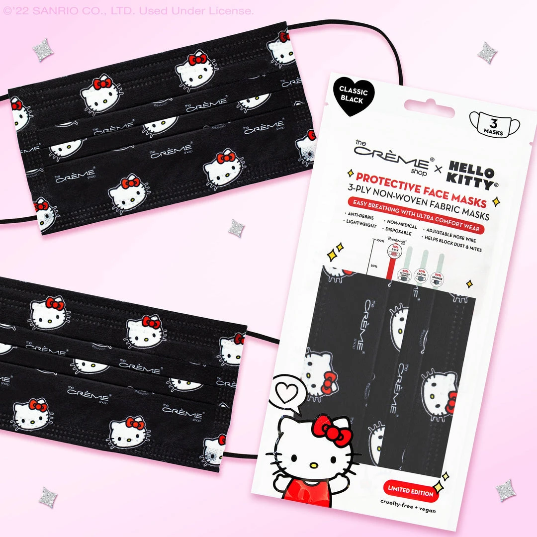 The Crème Shop X Sanrio Hello Kitty 3-Ply Disposable Protective Face Mask | Classic Black New Arrivals 4 The Crème Shop X Sanrio Hello Kitty 3-Ply Disposable Protective Face Mask | Classic Black New Arrivals
