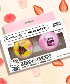 The Crème Shop X Sanrio New Arrivals Hello Kitty HELLO FIZZY Scented Bath Bomb Duo | Roses & Strawberry Milk (Cruelty-Free & Vegan)