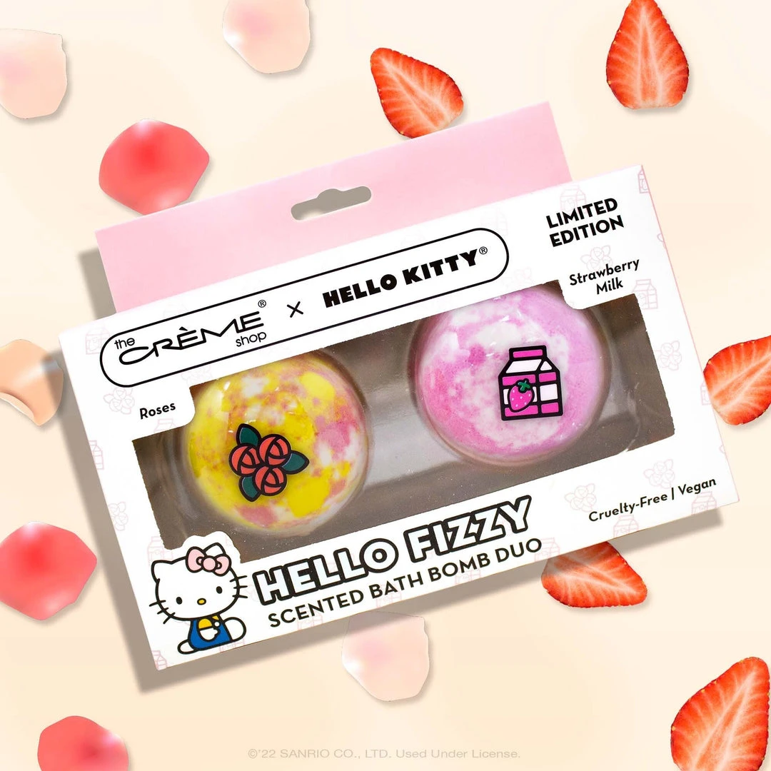 The Crème Shop X Sanrio New Arrivals Hello Kitty HELLO FIZZY Scented Bath Bomb Duo | Roses & Strawberry Milk (Cruelty-Free & Vegan) The Crème Shop X Sanrio New Arrivals Hello Kitty HELLO FIZZY Scented Bath Bomb Duo | Roses & Strawberry Milk (Cruelty-Free & Vegan)