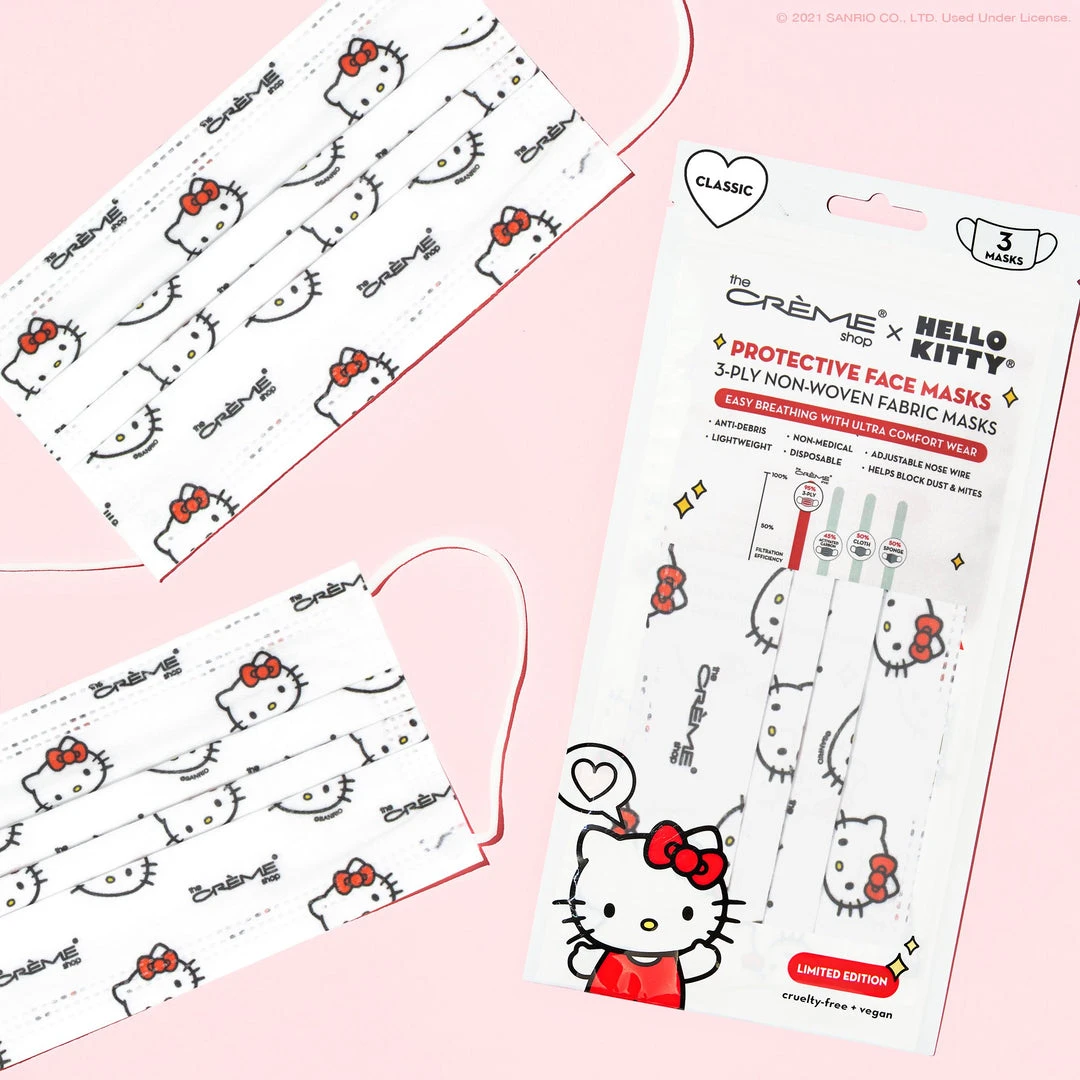 The Crème Shop X Sanrio Hello Kitty 3-Ply Disposable Protective Face Mask | Classic White New Arrivals 5 The Crème Shop X Sanrio Hello Kitty 3-Ply Disposable Protective Face Mask | Classic White New Arrivals