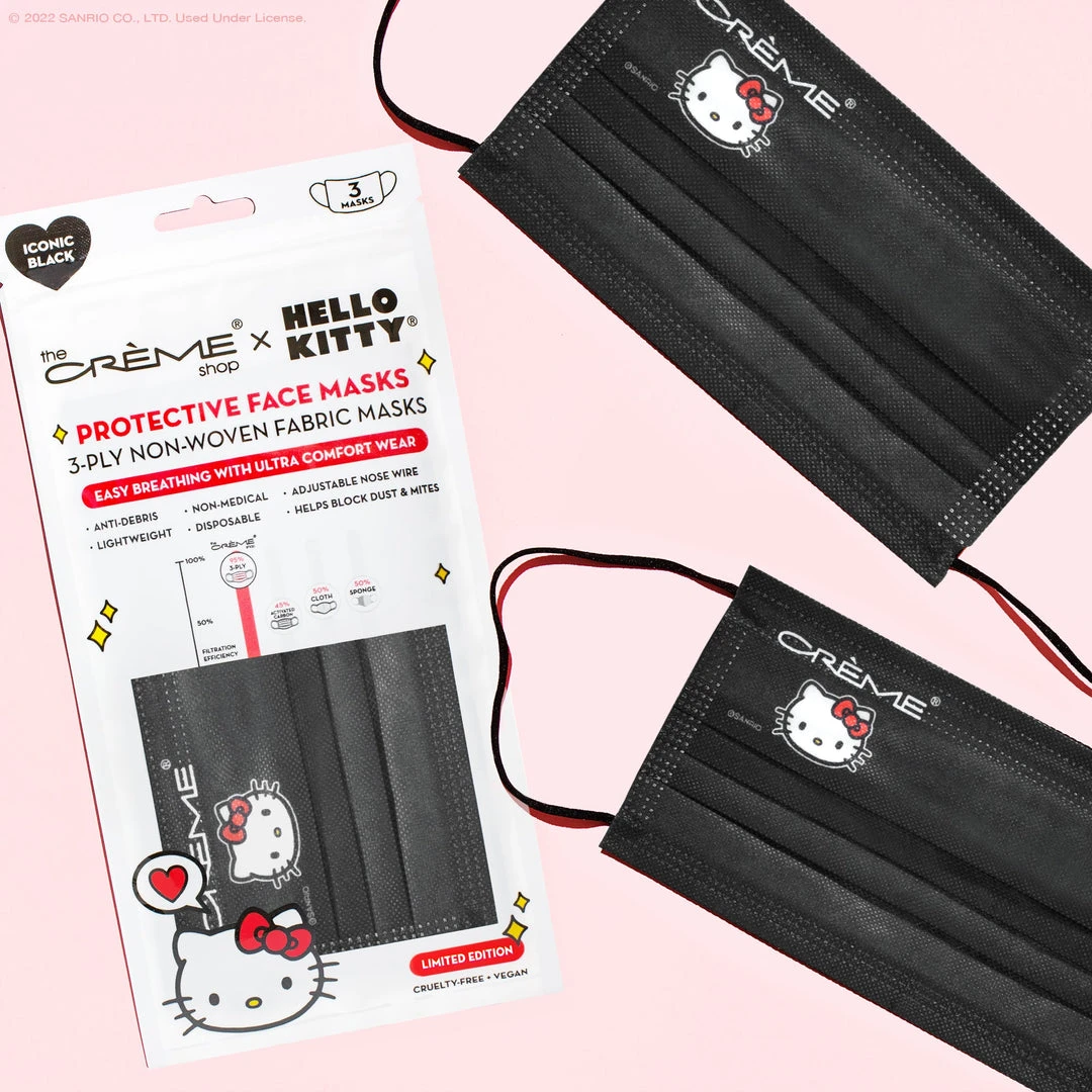 The Crème Shop X Sanrio Hello Kitty 3-Ply Disposable Protective Face Mask | Iconic Black New Arrivals The Crème Shop X Sanrio Hello Kitty 3-Ply Disposable Protective Face Mask | Iconic Black New Arrivals