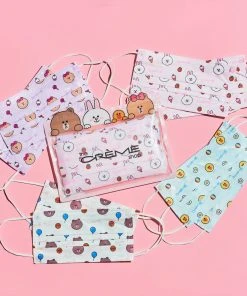 The Crème Shop X LINE FRIENDS LINE Friends Assorted 3-Ply Disposable Face Masks (Set Of 16) + 2 Reusable Pouches