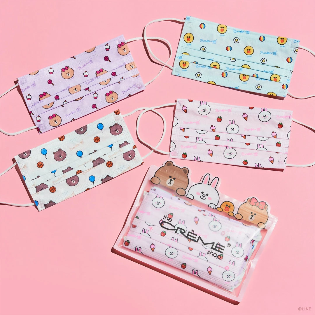 The Crème Shop X LINE FRIENDS LINE Friends Assorted 3-Ply Disposable Face Masks (Set Of 16) + 2 Reusable Pouches 10 The Crème Shop X LINE FRIENDS LINE Friends Assorted 3-Ply Disposable Face Masks (Set Of 16) + 2 Reusable Pouches