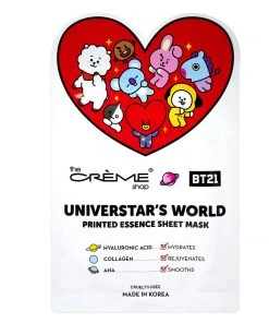 The Crème Shop X BT21 New Arrivals UNIVERSTAR’S WORLD Printed Essence Sheet Mask - Infused With Hyaluronic Acid, Collagen, AHA