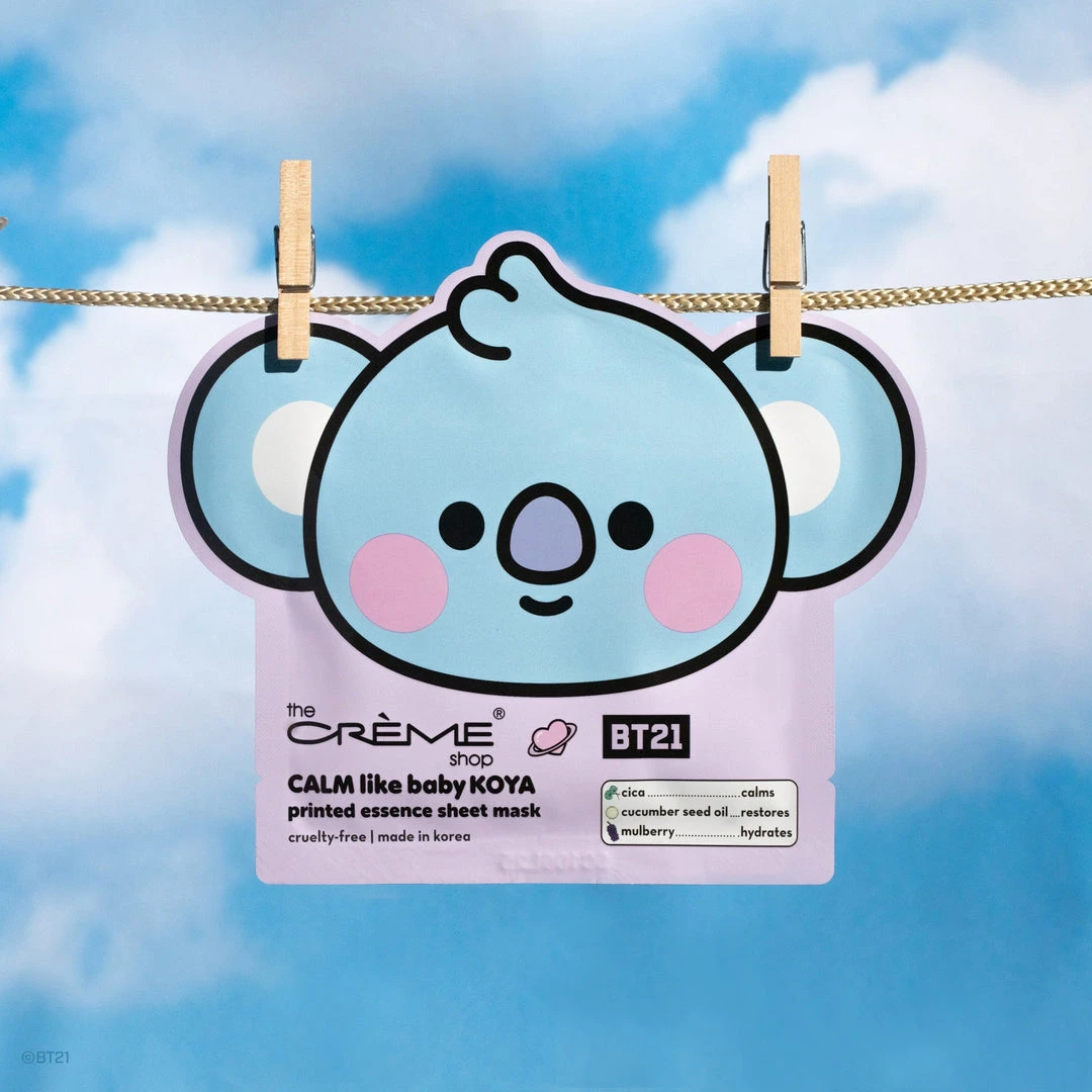 The Crème Shop X BT21 BABY New Arrivals CALM Like Baby KOYA Printed Essence Sheet Mask (Cica, Cucumber Seed Oil, Mulberry) The Crème Shop X BT21 BABY New Arrivals CALM Like Baby KOYA Printed Essence Sheet Mask (Cica, Cucumber Seed Oil, Mulberry)